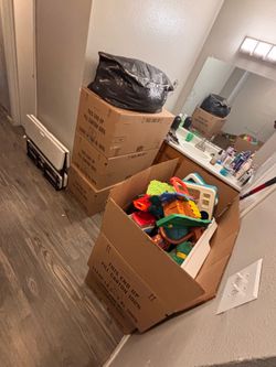 Free women,men,kids clothes and 2 boxes of good toys