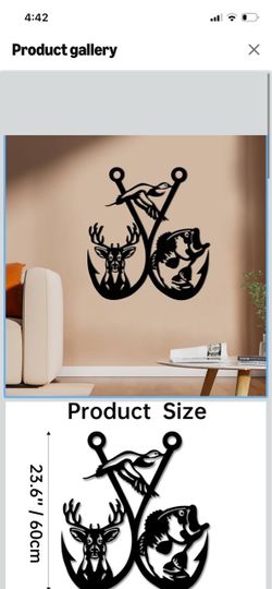 Rustic Metal Wildlife Wall Art – Deer, Fish & Bird Design – 23.6 x 21.7 in – Cabin, Lodge & Home Decor