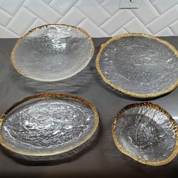 4 pc Italian Glacier  IVV Glass with Gold Rim Set