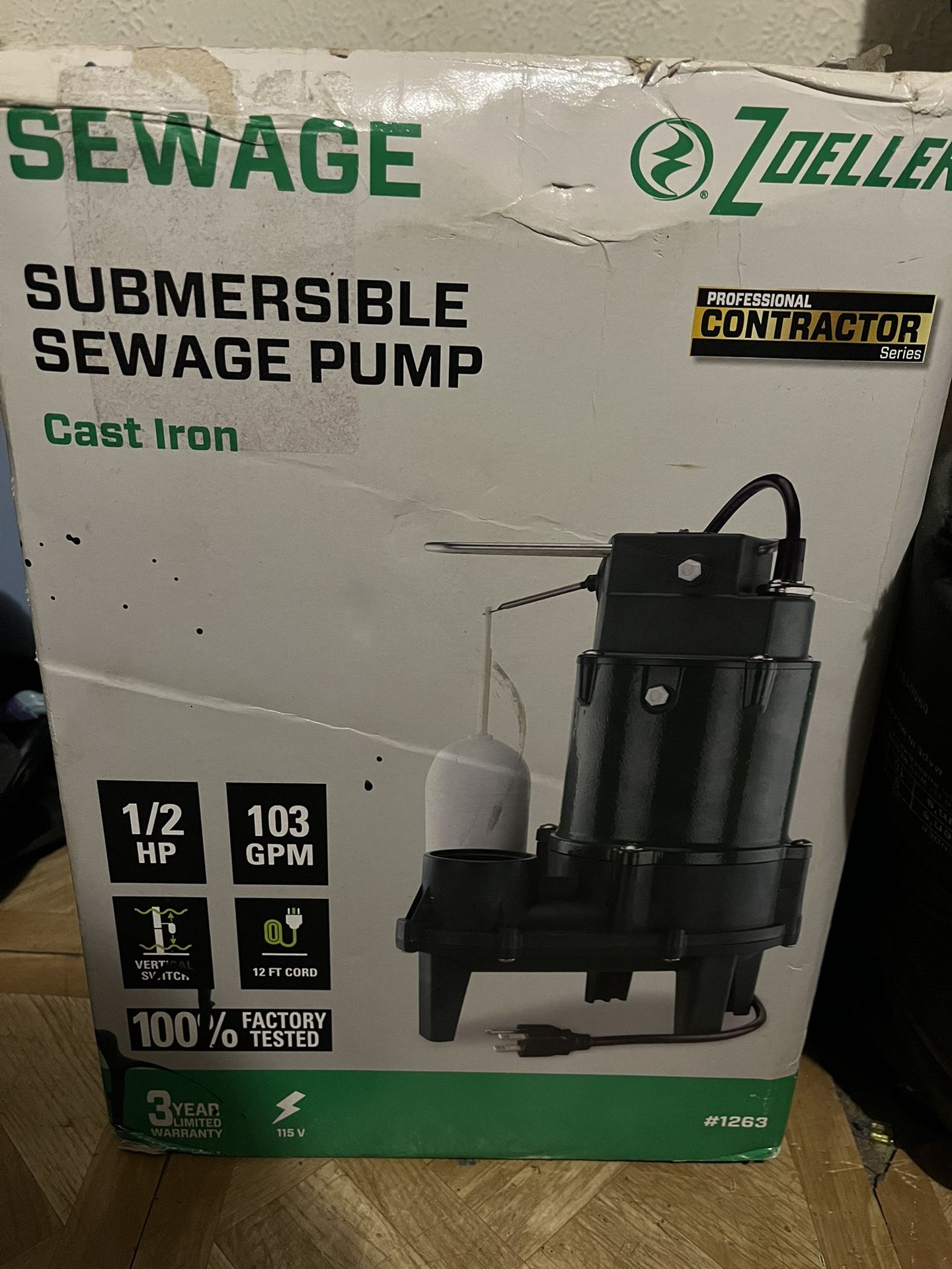 Zoeller 1/2 HP Submersible Sewage Pump