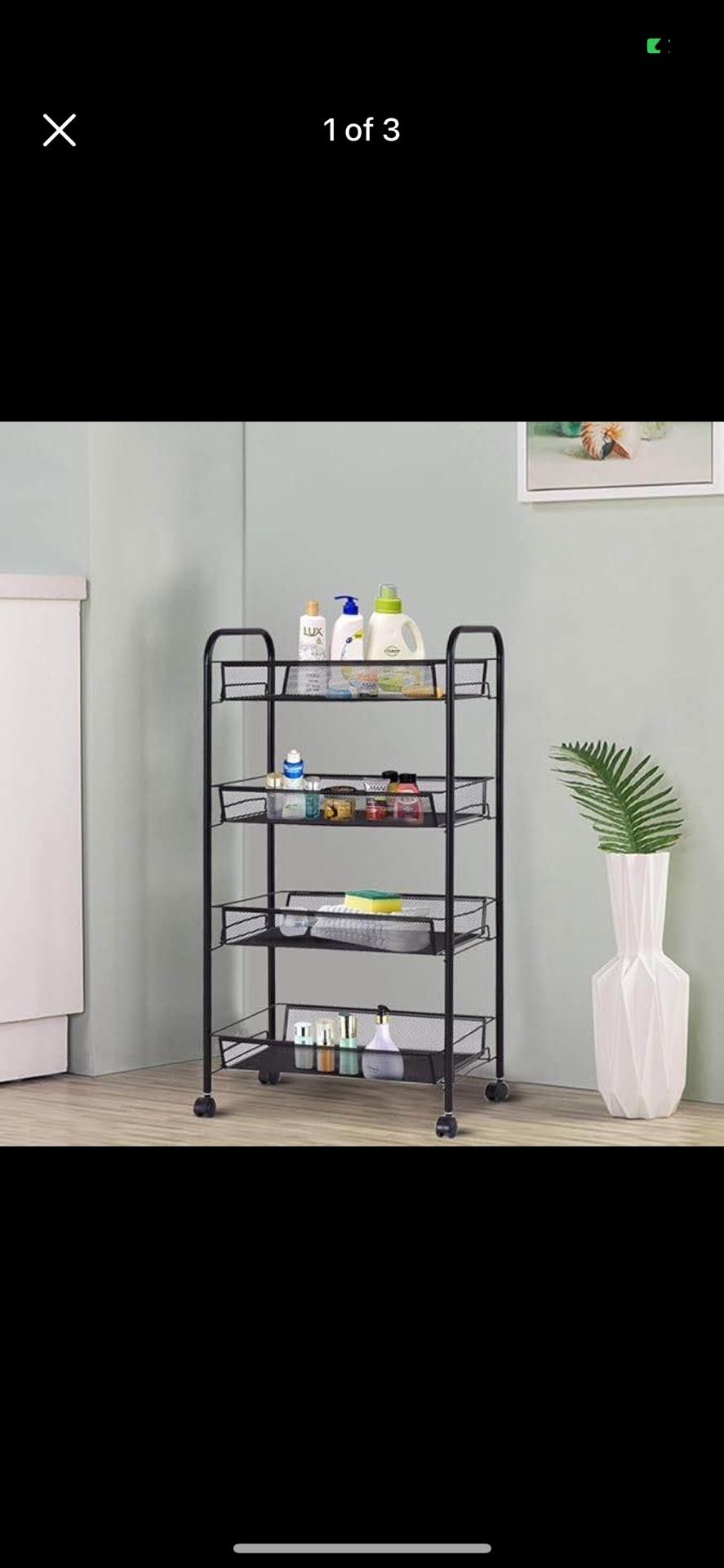 New in Box Storage Rack Trolley Cart Home Kitchen Organizer Utility Baskets (4 Tier, Black)