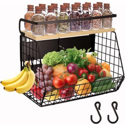 Magnetic Shelf for Fridge with Wood Lid, Fruit Potato and Onion Storage Bins, Pantry Organizers & Storage, Large Container Magnetic Spice Rack for Ref