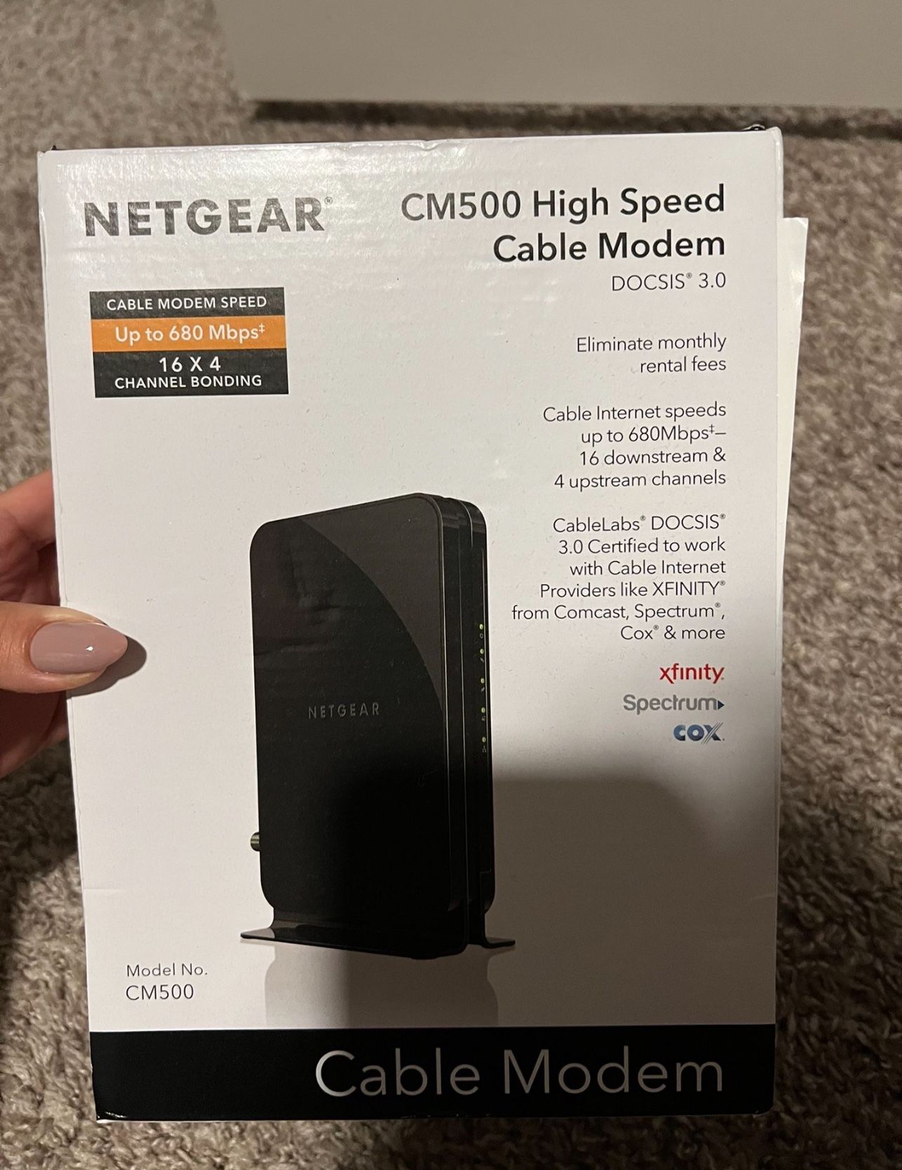 NETGEAR Cable Modem CM500 - Compatible with All Cable Providers Including Xfinity by Comcast, Spectrum, Cox | for Cable Plans Up to 400Mbps | DOCSIS 3