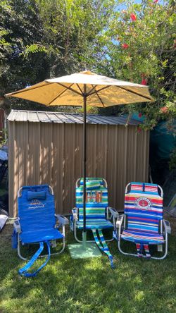 Umbrella with beach chairs