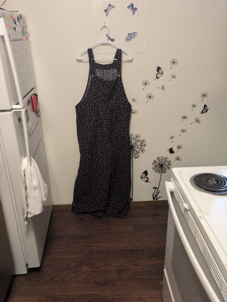 Black Overalls With Orange Flowers