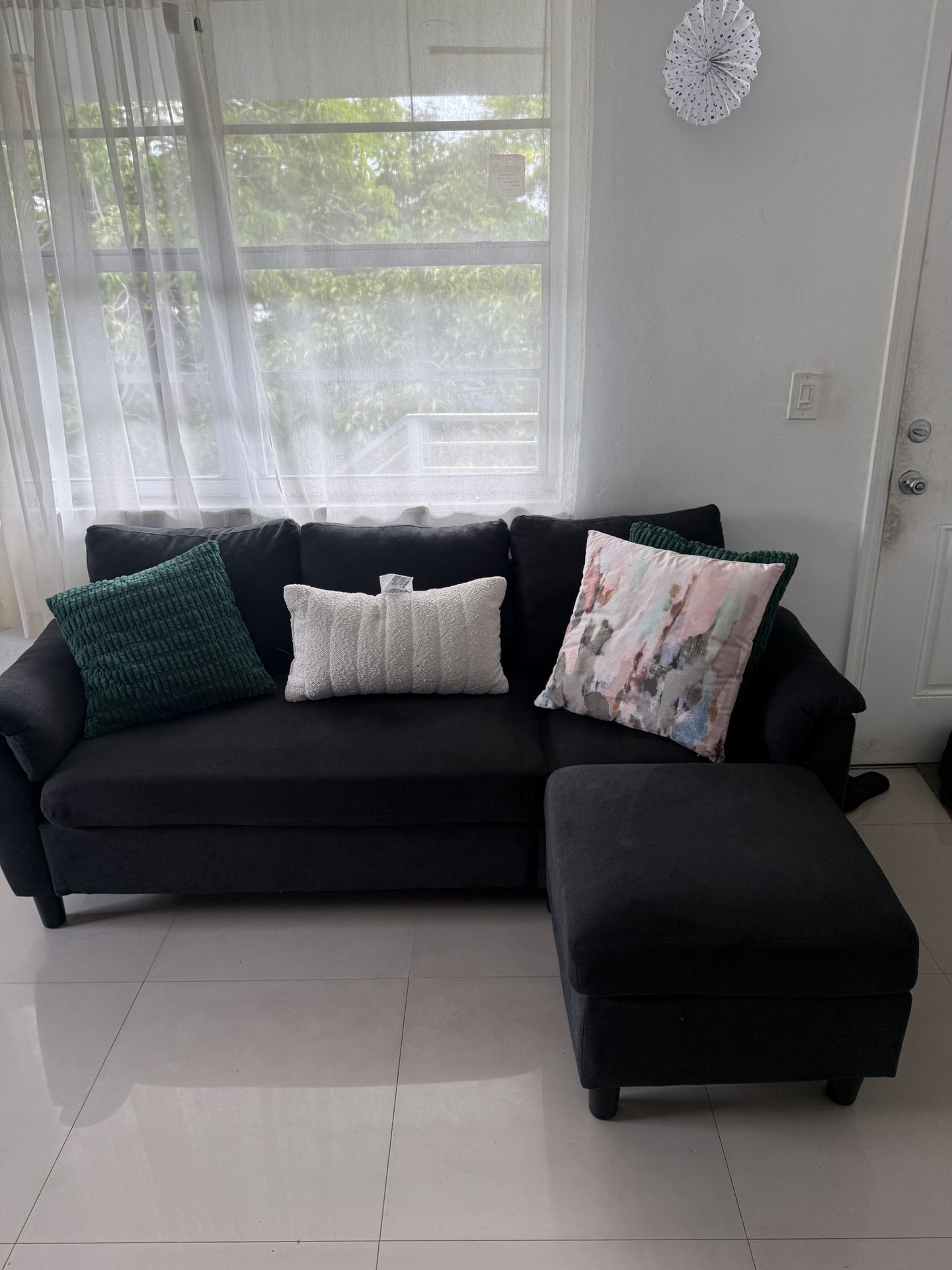 Black 3-Seater Sofa With Ottoman 