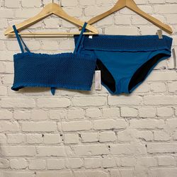 Chelsea28 Women’s Smocked Bandeau & Hipster Bikini Size L & XL Teal Gloss NWT
