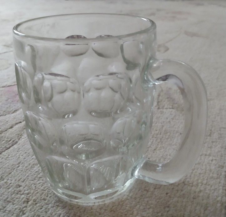 WINSTON PROMO THUMBPRINT CLEAR GLASS HEAVY BEER MUG WITH HANDLE 16 OZ - VINTAGE