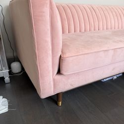 Pink Velour Couch And Ottoman