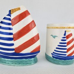 Sailboat Toothbrush Holder and Cup Set -Beach House Nautical Theme