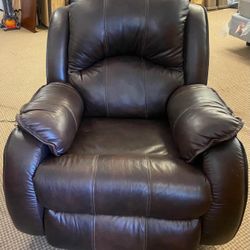 BROWN LEATHER POWER ROCKER RECLINING CHAIR