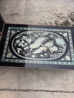 Black Lacquer Mother of Pearl Inlay Table