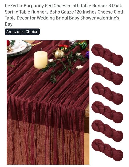 Burgundy Red Cheesecloth Table Runners 4 Packs Of 6