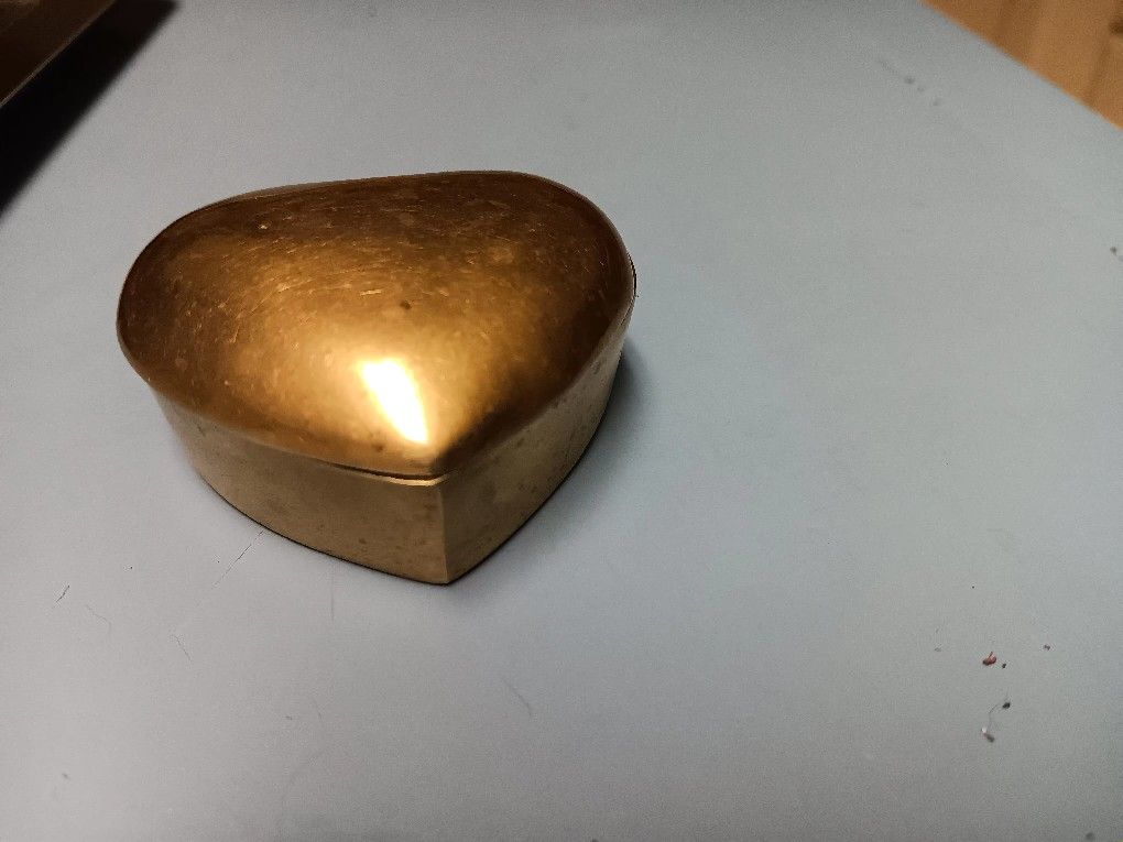 Old Brass Heart Shape Ring Container,