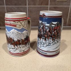 Two Xmas  Budweiser Collectible Mugs