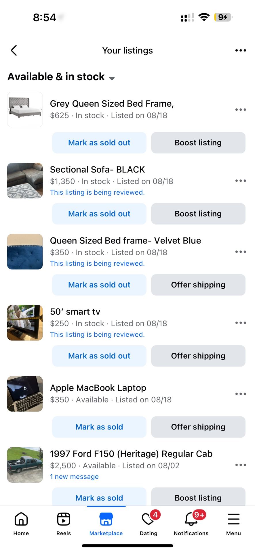 Truck, Furniture, Electronics