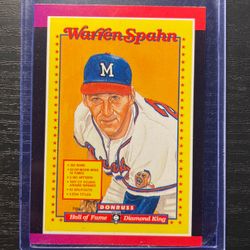 1988 Donruss Hall Of Fame Diamond Kings Warren Spahn Baseball Card #588
