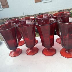 Set Of 8 Red Goblets Depression Glass