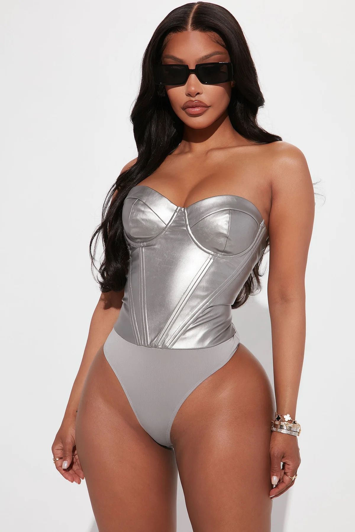 Fashion Nova Metallic Corset Bodysuit