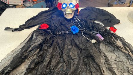 Hanging Halloween skeleton lights up and makes sound brand new