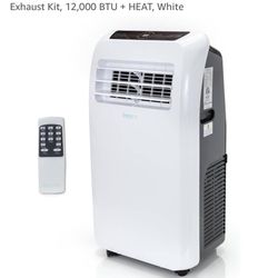 Portable Air Conditioner with Built-in Dehumidifier Function,Fan Mode, Remote Control, Complete Window Mount Exhaust Kit, 12,000 BTU + HEAT, White