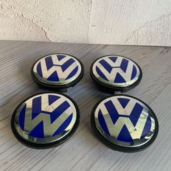 Volkswagen 65mm 2.5 Inch  Blue Chrome Wheel Rim Center Hub Caps Emblem 4PC Set 