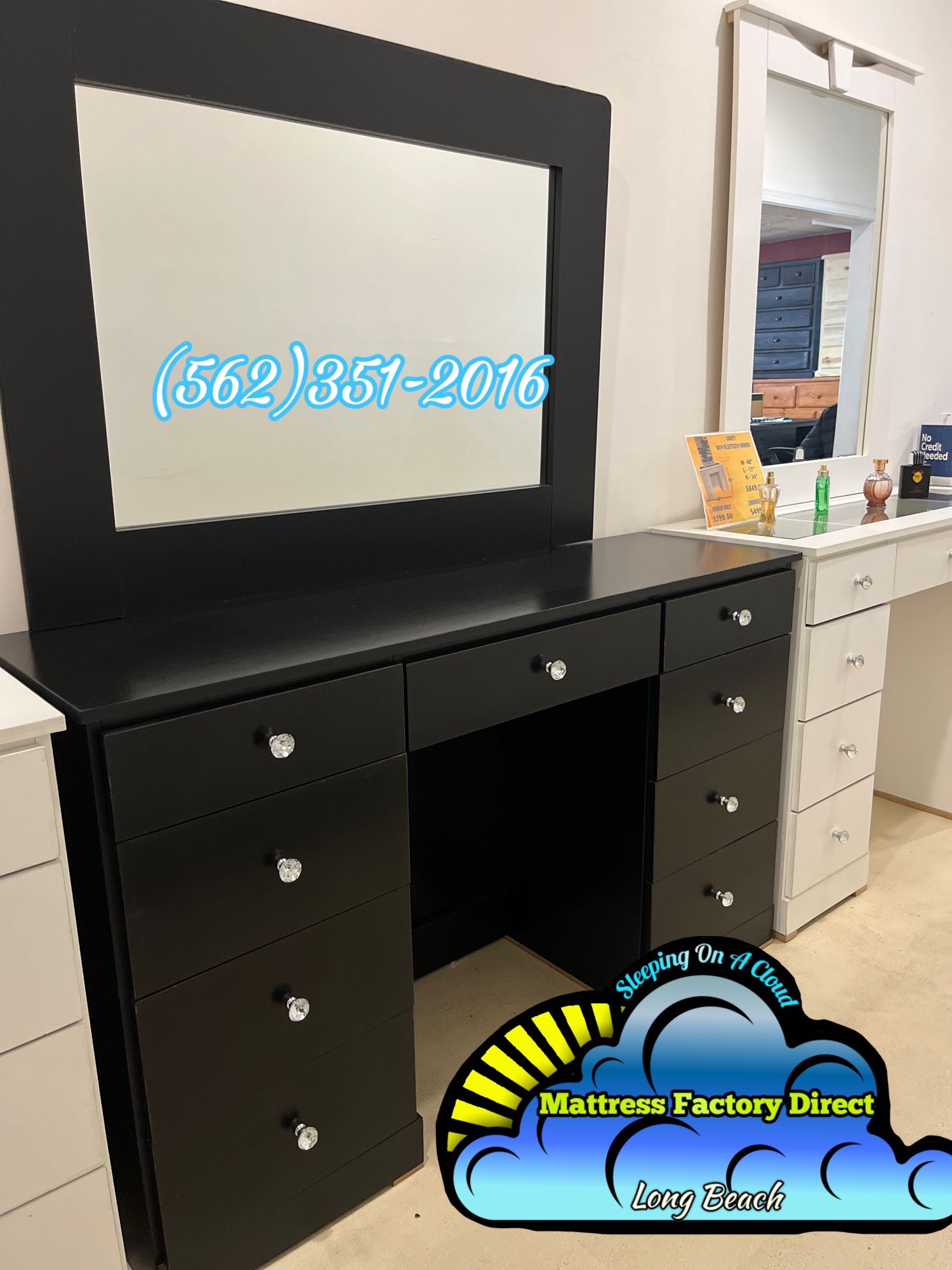 Black Vanity Desk With Diamond Knobs Dresser Chest
