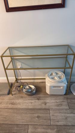 Gold accent tempered glass console table