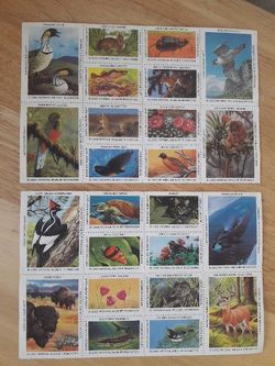 2 uncut sheets of 1992 National Wildlife Federation stamps.