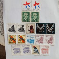 Vintage Unused US Postage Stamp Lot 1c to 10c Thomas Jefferson Birds Transportation