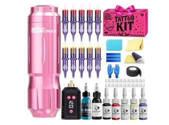 Complete Tattoo Kit for Beginners, Wireless Tattoo Pen Machine with 1600mAh Battery, Needles, Ink Set & Practice Skin