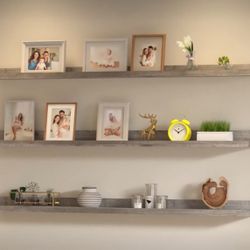 NEW 36” Floating Wall Shelves Creamy White Beige Wood-Grain, Large Picture Ledge Long Wooden Shelves