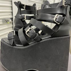 NYLA Black Platform Wedge Sandals