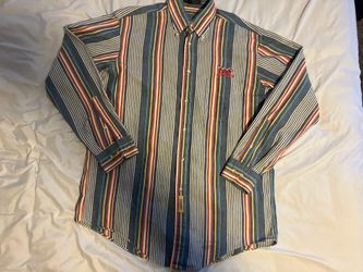 Vintage Bill Blass Men's Blue Striped Cotton Button-Down Long Sleeve Shirt Sz M
