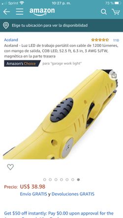 Aceland - Luz LED de trabajo portátil con cable de 1200 lúmenes, con mango de salida, COB LED, 52.5 ft, 6.3 in, 3 AWG SJTW, magnética en la parte tra