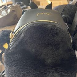 Kendall & Kylie  Faux Fur  Cat Pom Pom  Mini Backpack  Bag Black With Gold detailing