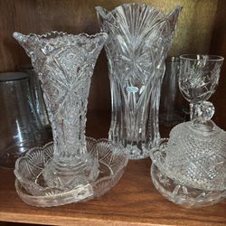Lead Crystal Vases and Candy Dish