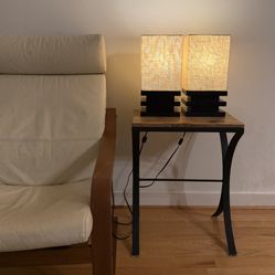 2 Table Lamps, Fabric and Black Wood