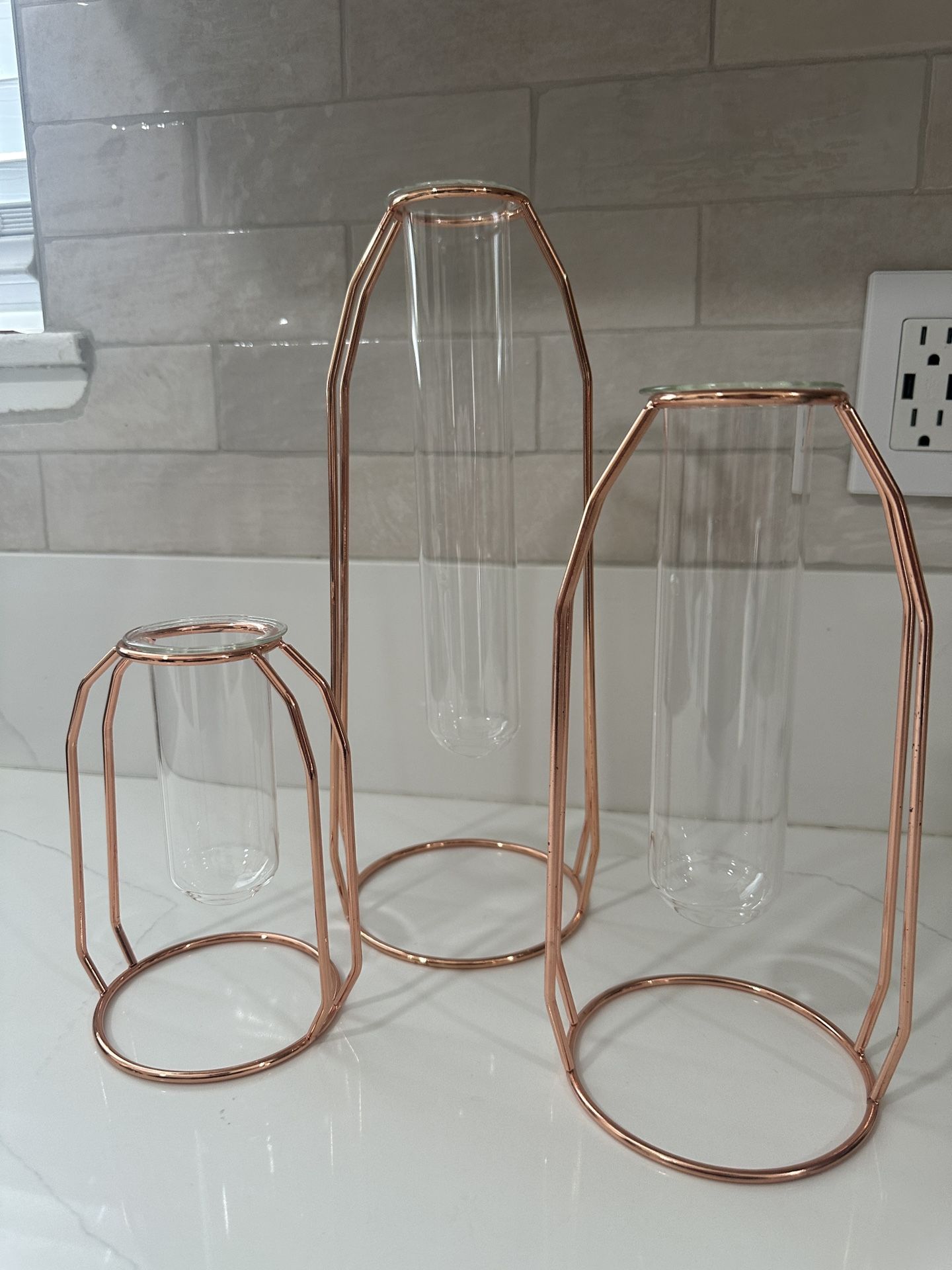 Rose Gold Metal Glass Tube Vases 3 Count