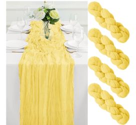 4 pink table clothes 4 yellow table runners