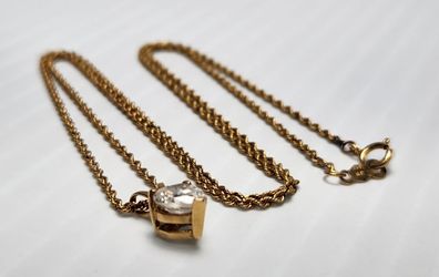 Gold 14 k Rope Chain Necklace with Clear Stone Pendant