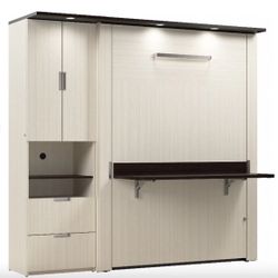 Murphy Bed — Bestar Lumina (Queen) 2-Piece Wall Bed w/ Desk & Storage 