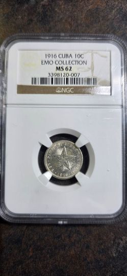 Rare Cuban coin - 1916 10 centavos NGC MS62