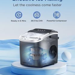 Ice Maker Countertop, Portable Ice Machine with Self-Cleaning, 26.5lbs/24Hrs, 9 Bullet Ice Cubes in 6 Mins, Ice Basket and Scoop, Ideal for Home, Kitc