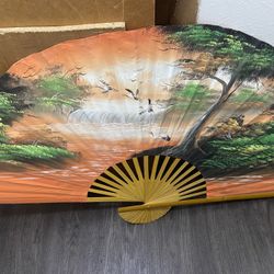 Hand-painted Asian folding wall fan
