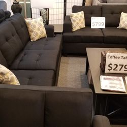 🔥 Brand New Dark Grey Linen Sofa + Loveseat 2PCs Set