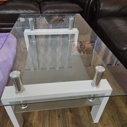 Tempered Clear Glass Coffee Table, 2-Layers Coffee Table Living Room Center Table
