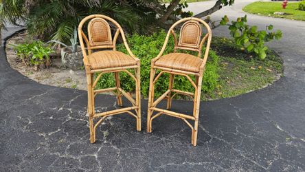 Vintage Bamboo Rattan Barstools