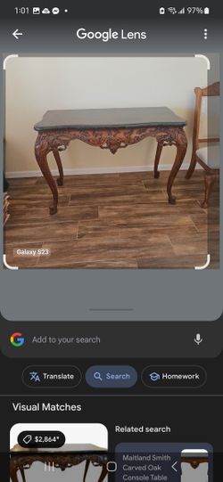 
Vintage Maitland Smith Carved Oak Console Table / Desk