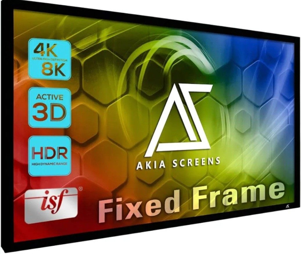 Akia Screens Fixed Frame Projector Screen 110 inch 16:9 8K 4K Ultra HD 3D Ready Wall Mount CINEWHITE UHD-B 110 Projection Screen for Indoor Movie Vide